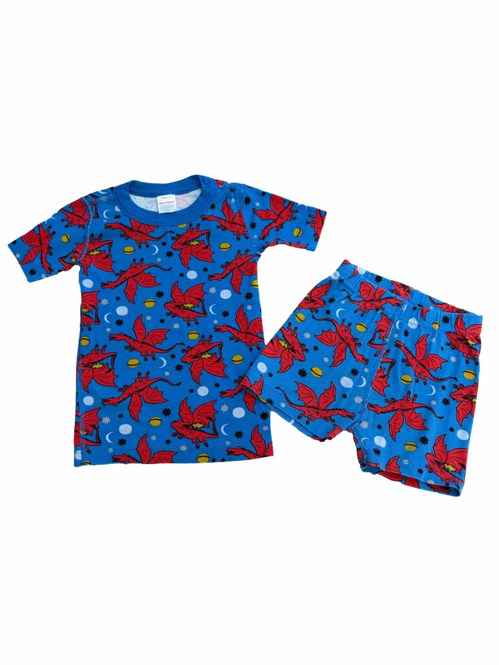 Hanna Andersson Size 110, 5, Blue Red Space Dragons Short John Two Piece Pajamas